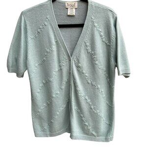 Epogee Vintage 80s Womens Green Floral Embroidery Knit Granny Cottage Cardigan L